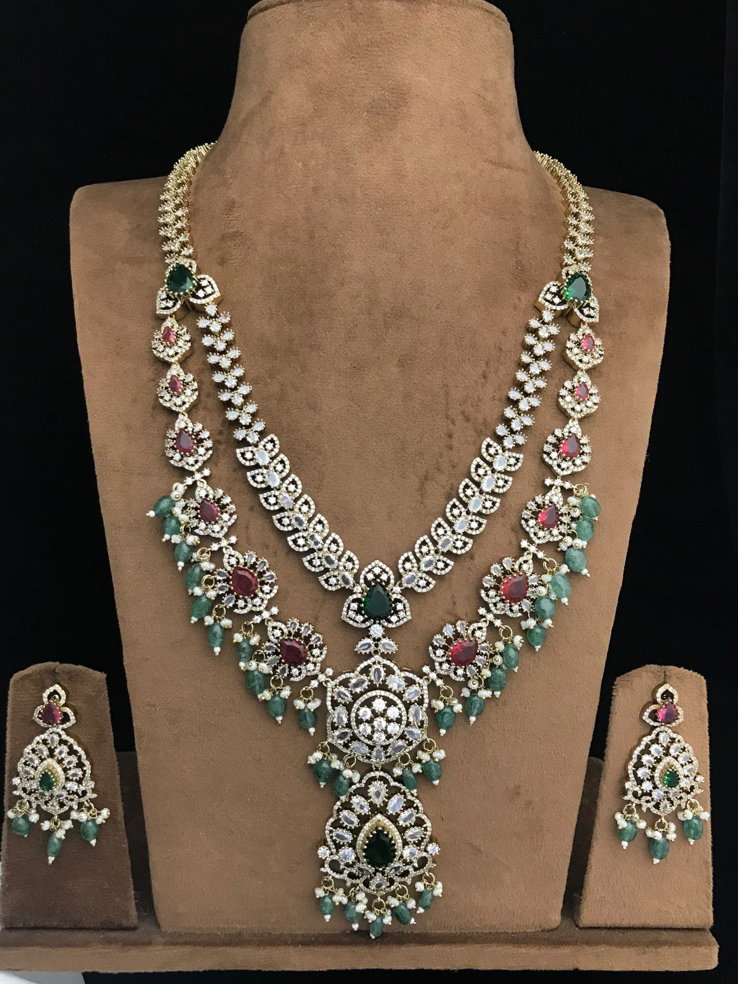 Trending Victorian Finish CZ Stone Bridal Set Choker, Necklace Set With Earrings