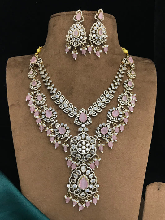 Trending Victorian Finish CZ Stone Bridal Set Choker, Necklace Set With Earrings