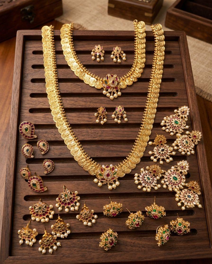 Classic Kasumala with Changeable Pendant -4in1 Premium Coin Necklace with Earrings and Tikka