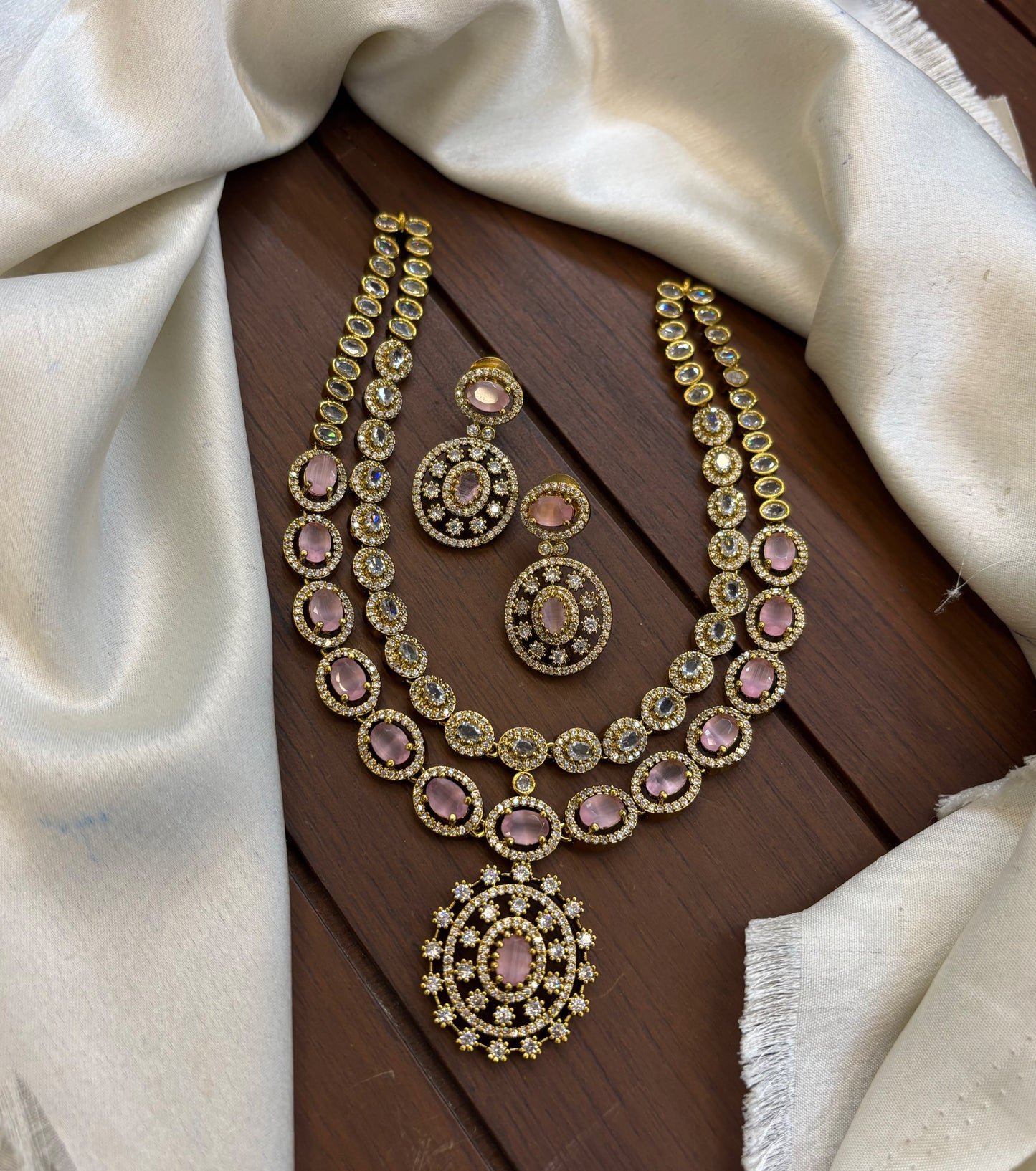 Exquisite Premium finish Moissanite Stone Diamond Replica Necklace with Earrings