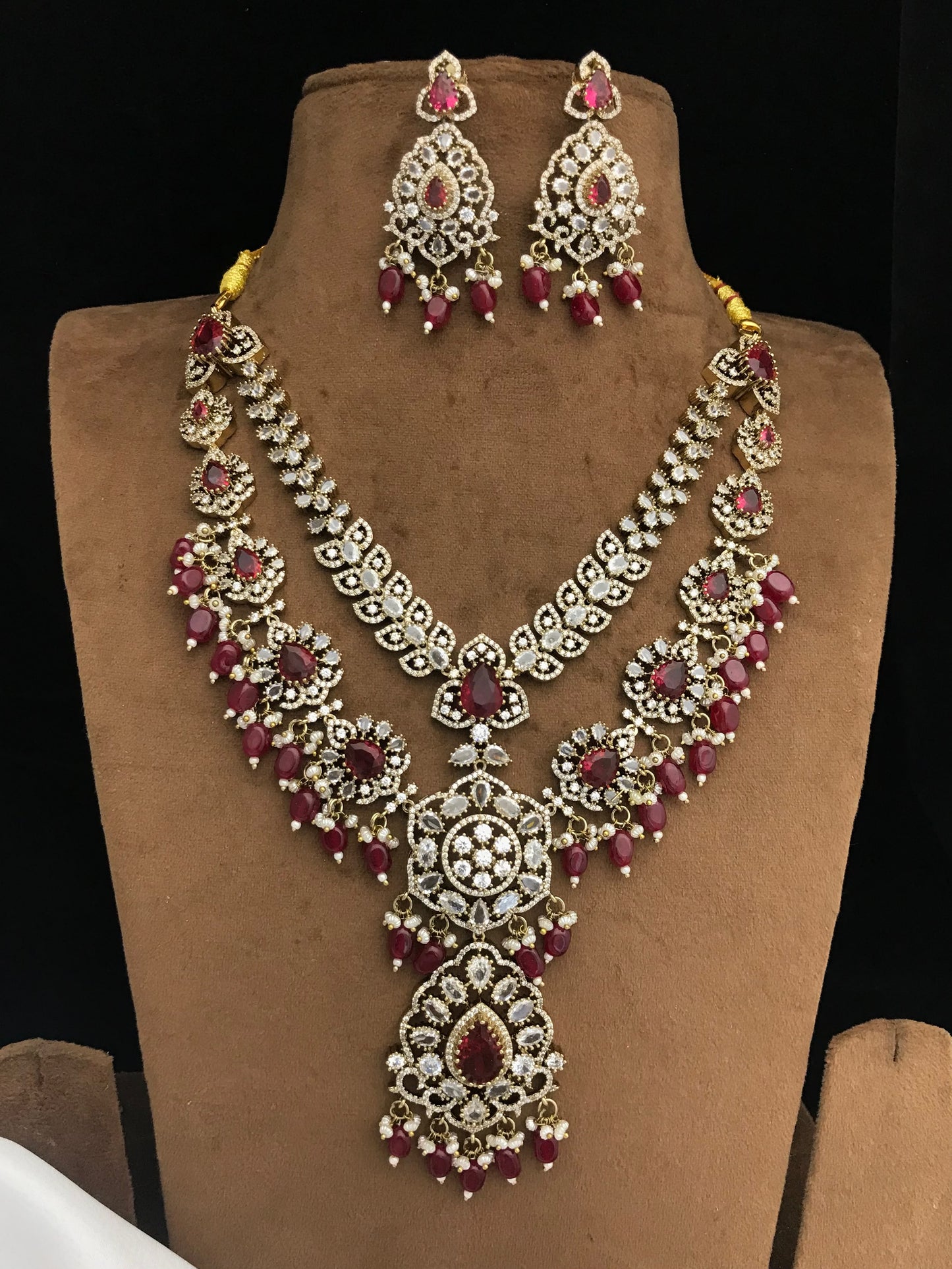 Trending Victorian Finish CZ Stone Bridal Set Choker, Necklace Set With Earrings