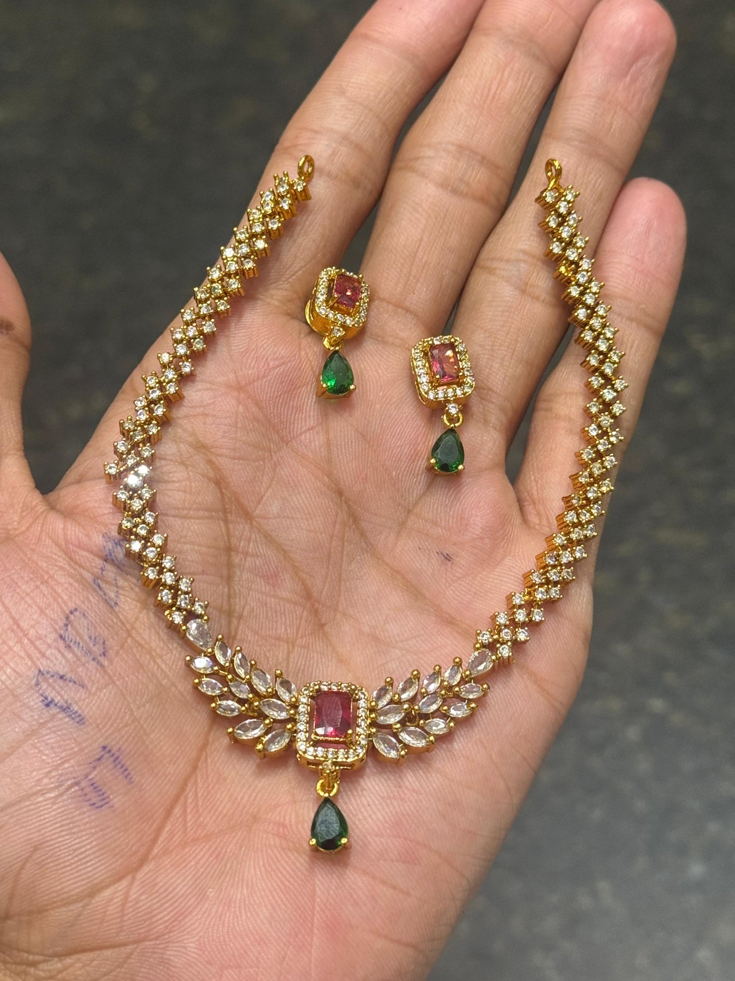 Bestselling Temple jewelry Matte finish Stone Mini choker Necklace with jhumkas