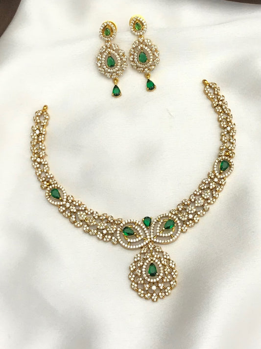 Cute 2Line Matte Finish Cz Necklace with Earrings- Choose Color