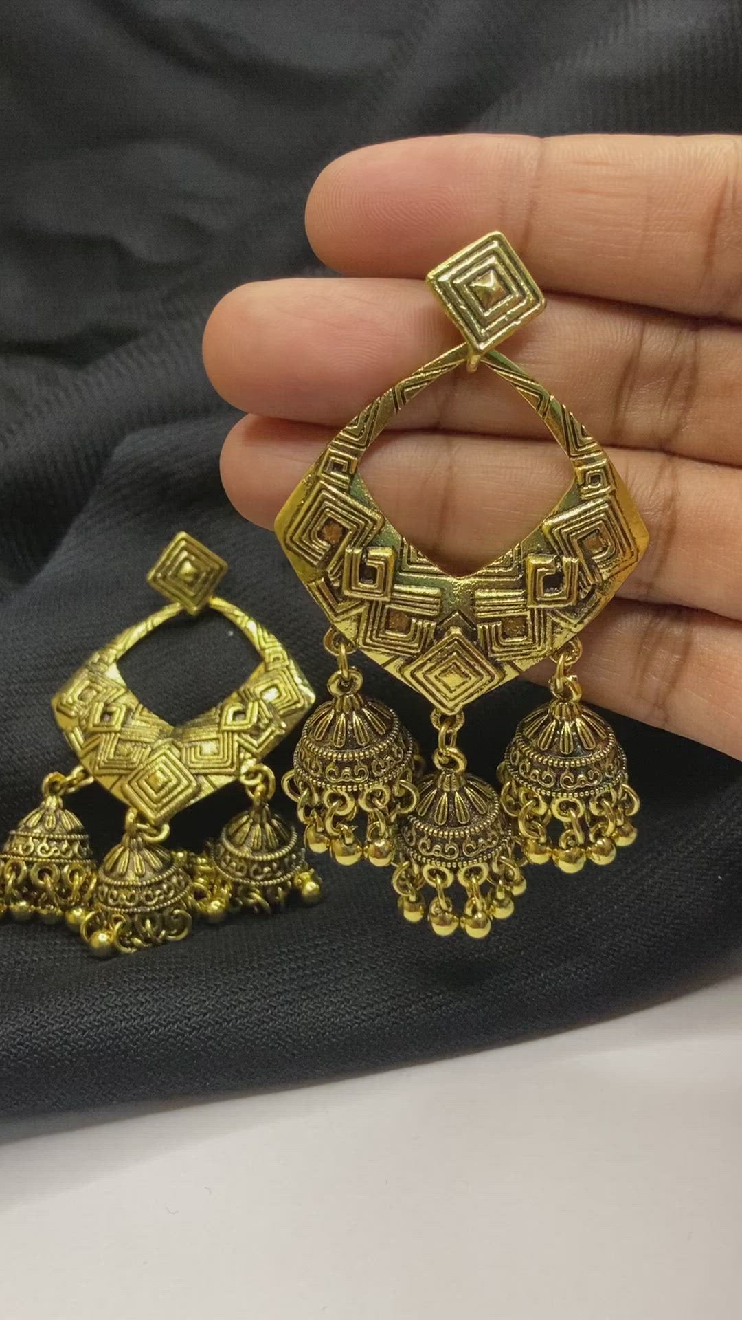 Kundan antique 3 jhumka studs – House of Jhumkas