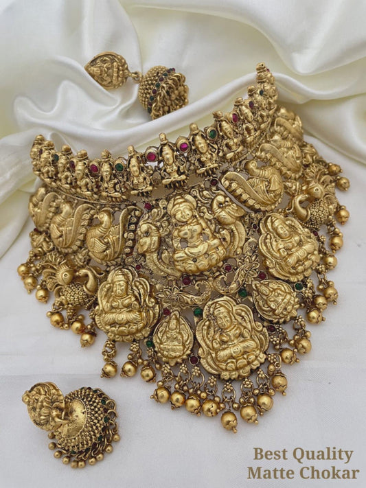 Latest Design Lakshmi choker Necklace Bridal choker with jhumkas and tikka- Partywear