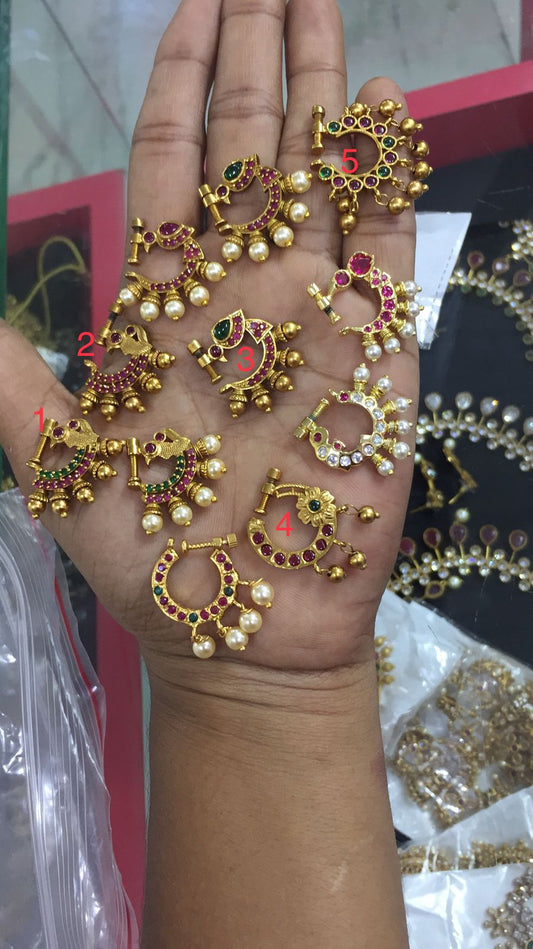 Matte finish NosePins / Nath Designer Fashion Jewelry - with Gold beads