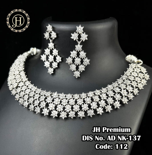 Beautiful American Diamond Jewelry Stone Necklace Set with Earrings - Silver white