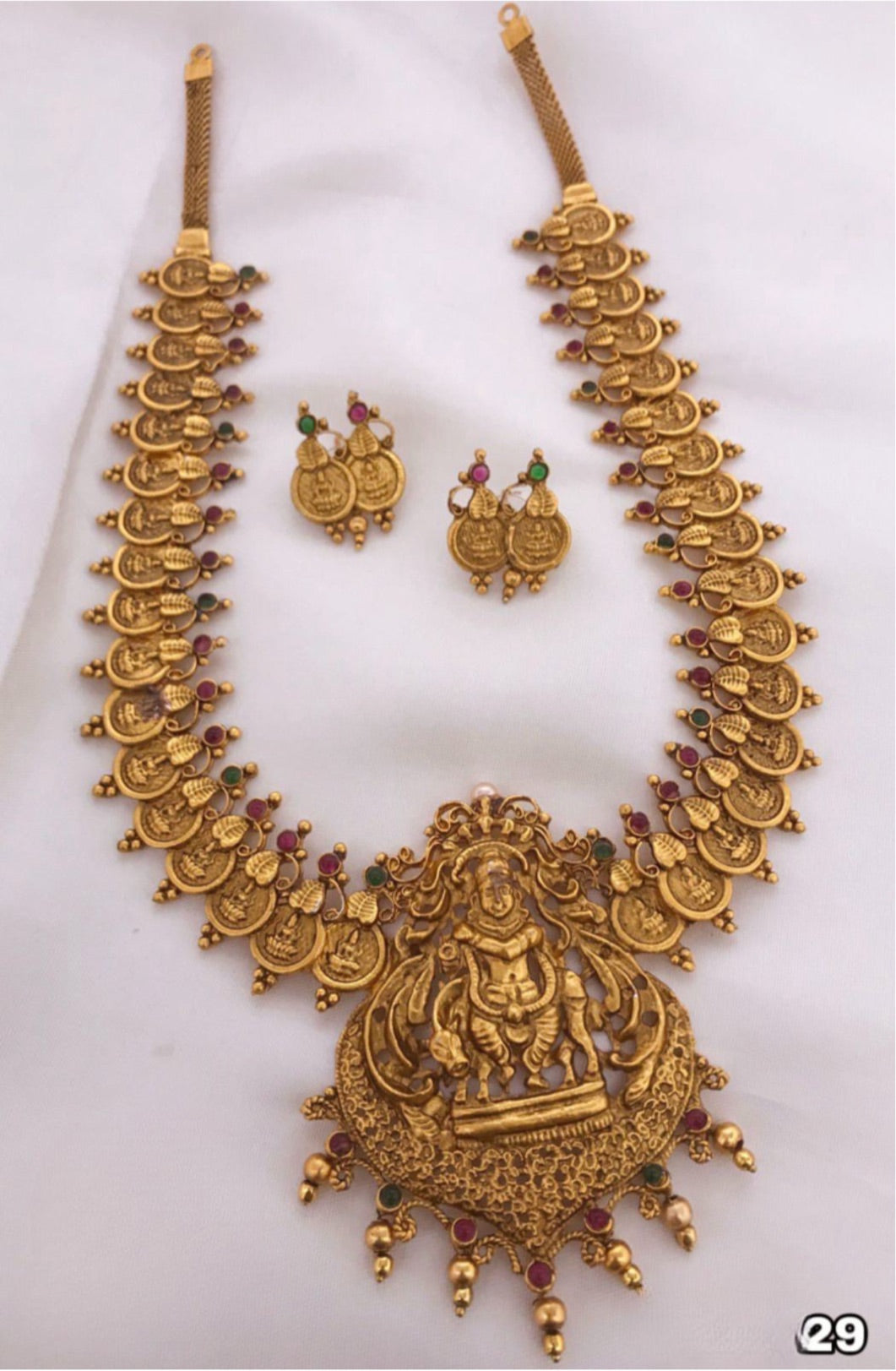 Trendy Matte Temple Jewelry Krishna Haram Necklace Set with Earrings