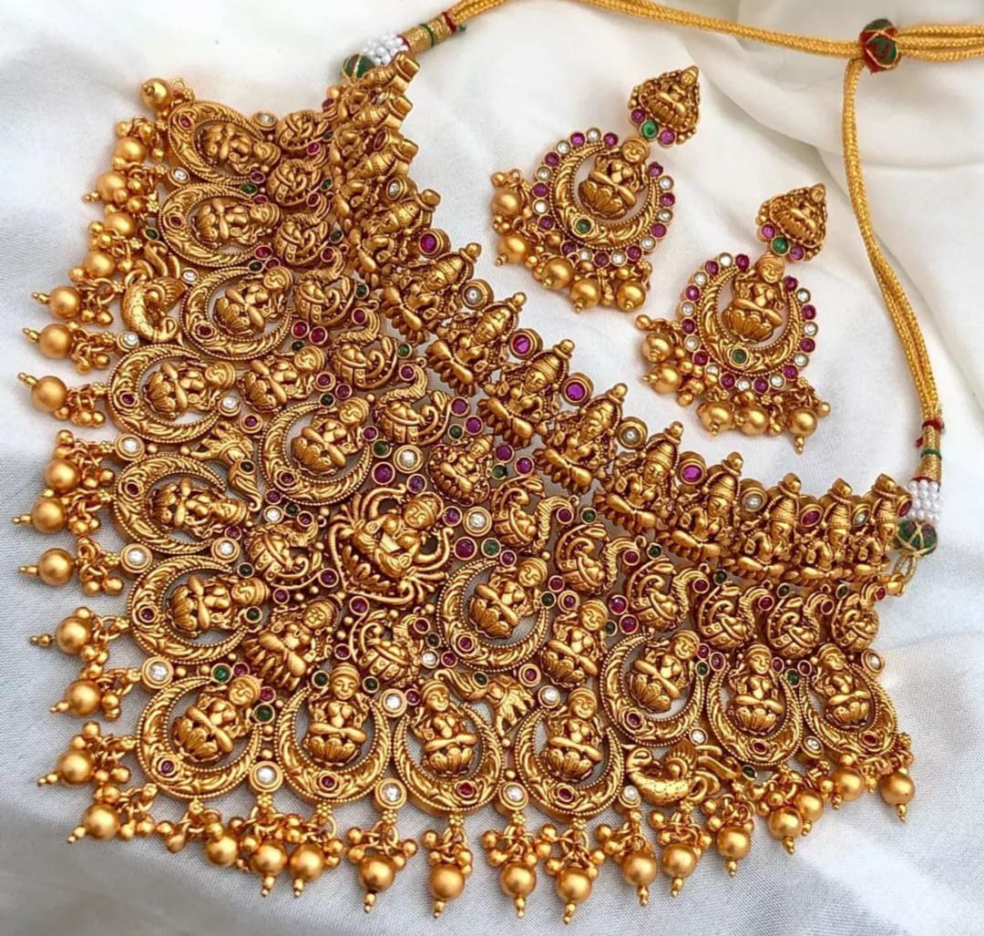 Bridal and Partywear Lakshmi choker Necklace set- Temple jewelry Bridal choker