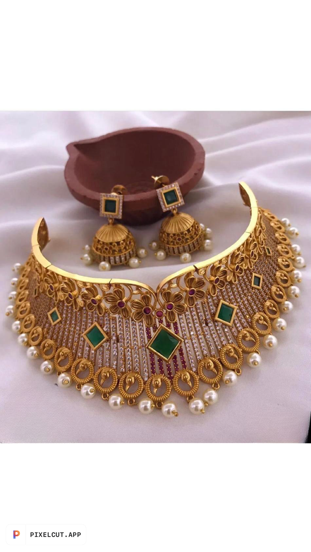 Trendy Fashion Jewelry Matte Finish Choker Necklace Set with Jhumkas