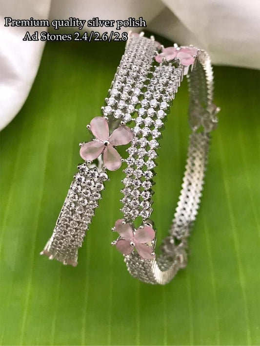 Premium American Diamond stone Bangles set of 2-Party Wear jewelry- Bridal Bangles-White and Pink