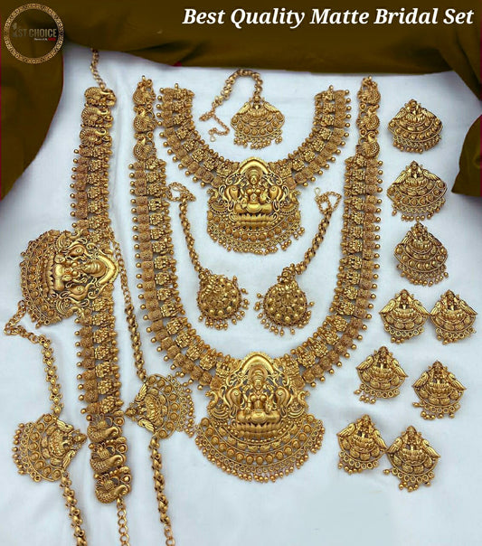 Latest Temple Jewelry-Full Bridal Set Haram Necklace Set with Earrings Lakshmi Design