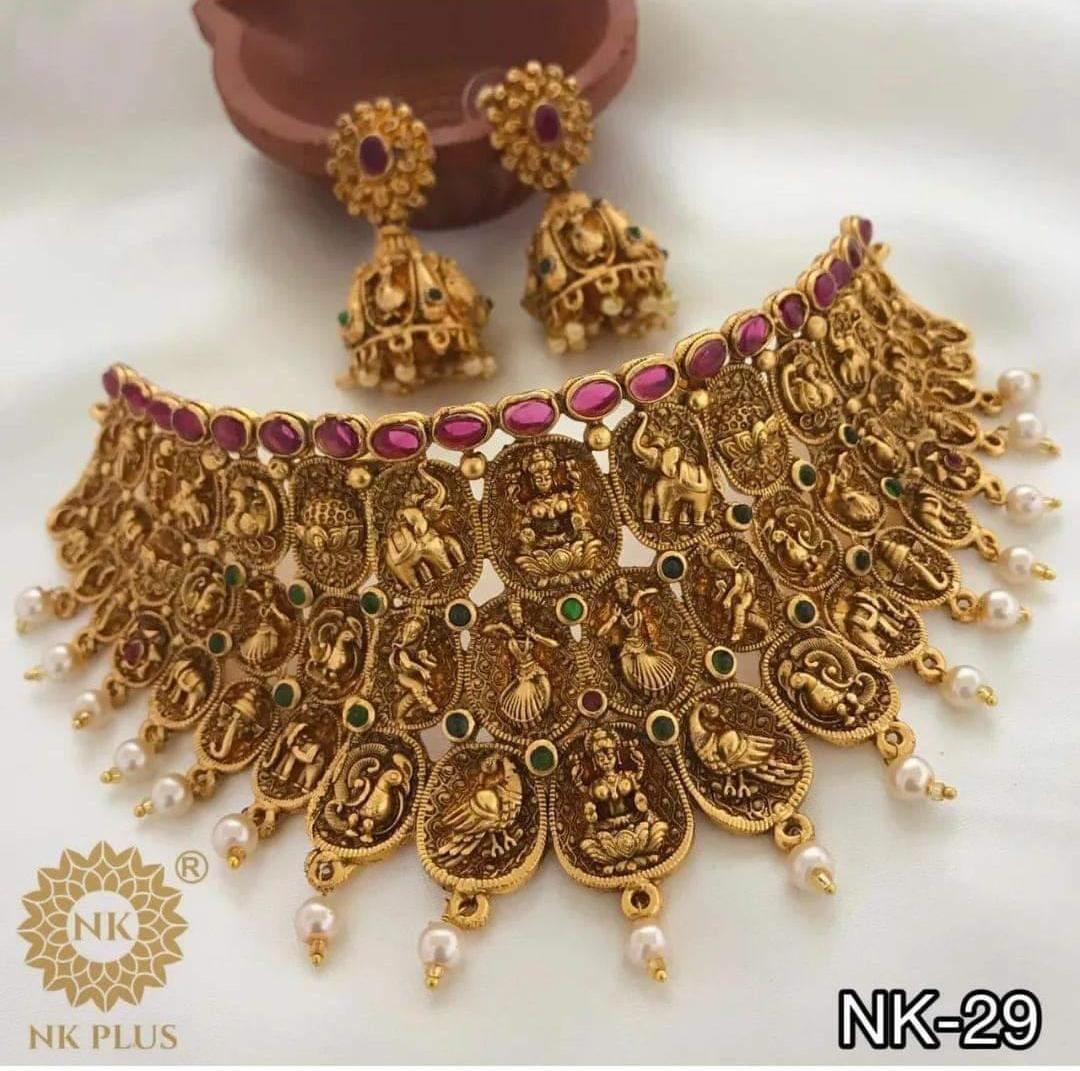 Latest Design Partywear Nagas Lakshmi choker Necklace set- Temple jewelry choker