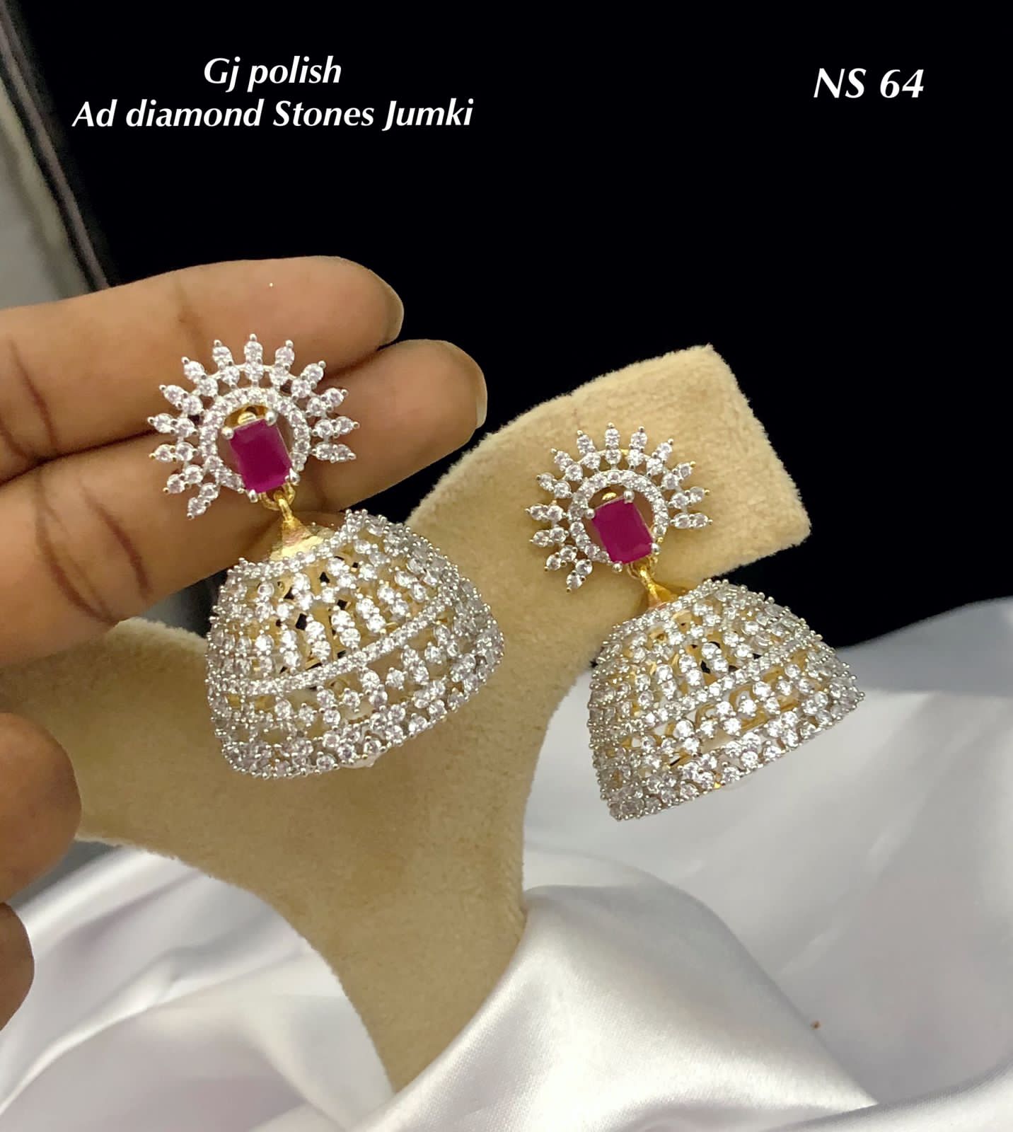 Trendy and Classy Cz stone GJ polish Jhumkas -Pink