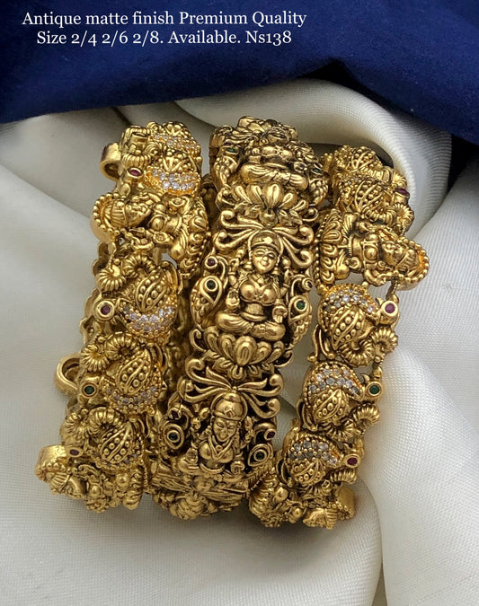 DesignerWear Antique Matte Finish Bridal Lakshmi Bangles set of 3, Party Wear- Temple Jewelry