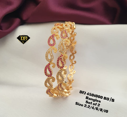 Beautiful Gold-Plated American Diamond Broad Bangles South Indian Fancy Broad Bangles -set of 2