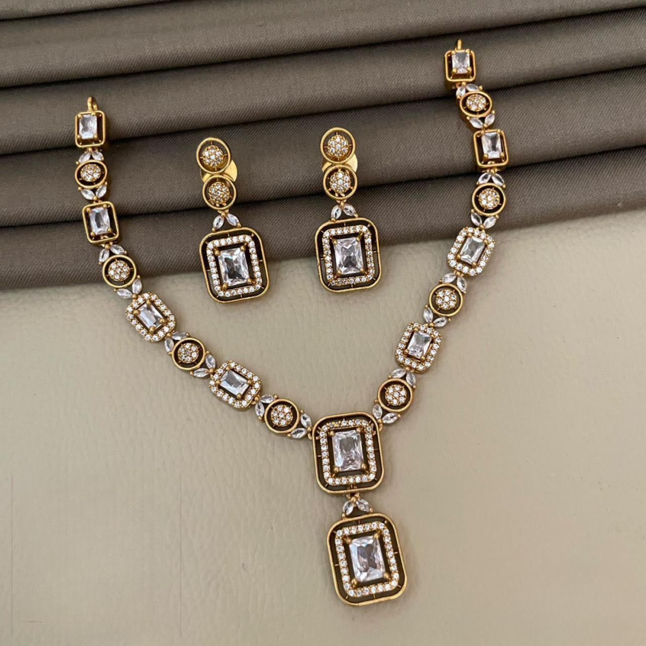 Exquisitely Designed American Diamond Stone Necklace Set with Earrings