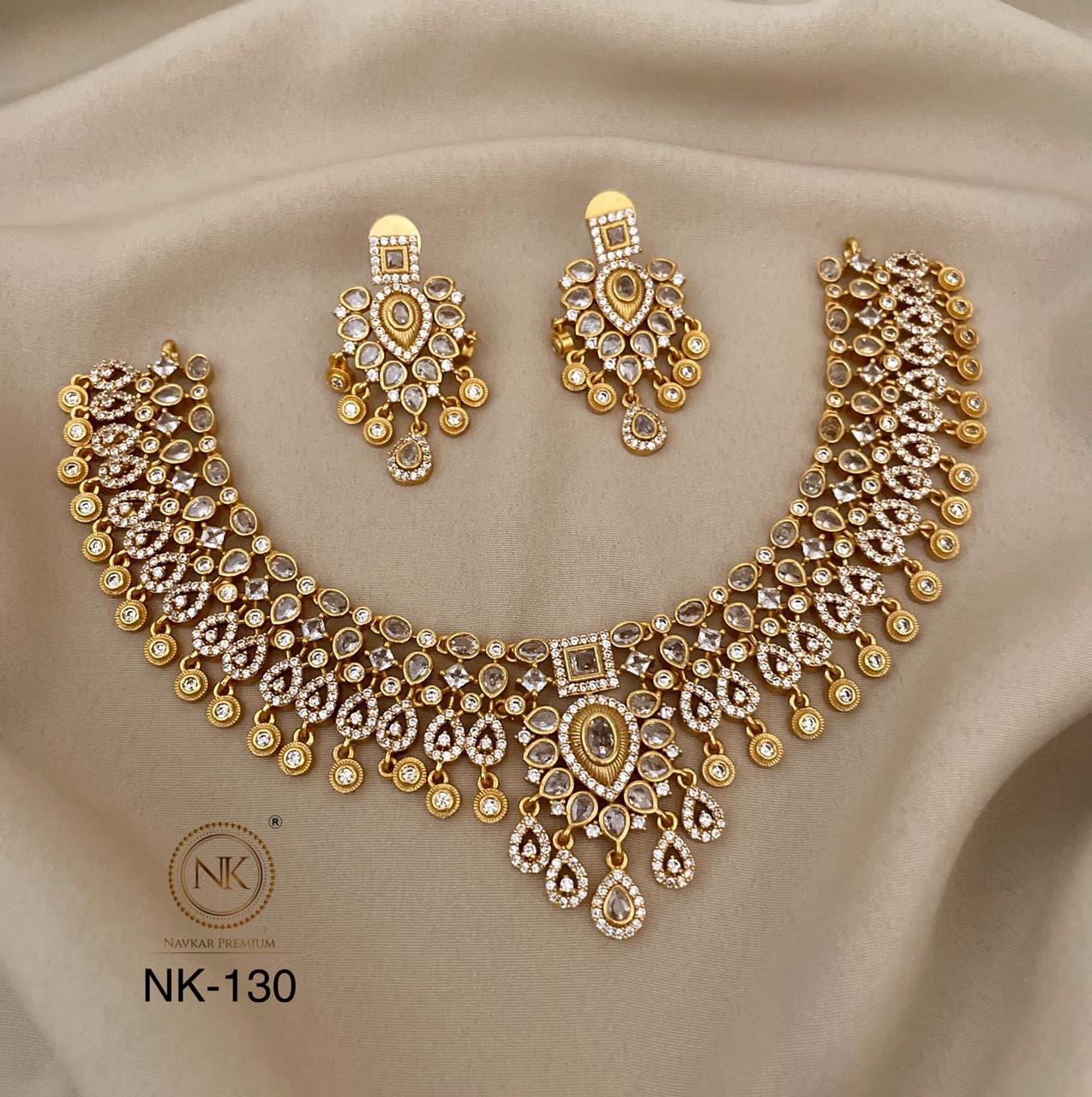 Trendy Design in American Diamond stone Matte Finish Jewelry- Necklace Set with Earrings