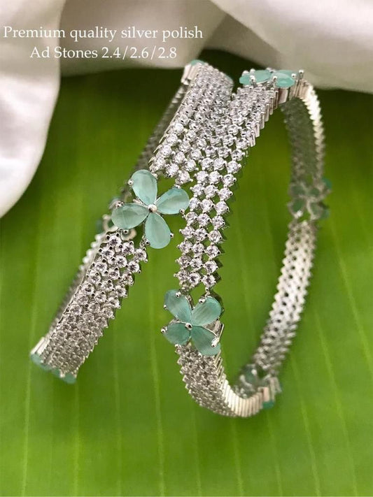 Premium American Diamond stone Bangles set of 2-Party Wear jewelry- Bridal Bangles-White and Mint