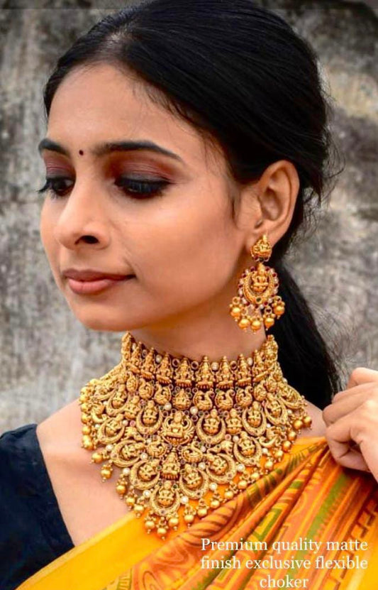 Bridal and Partywear Lakshmi choker Necklace set- Temple jewelry Bridal choker