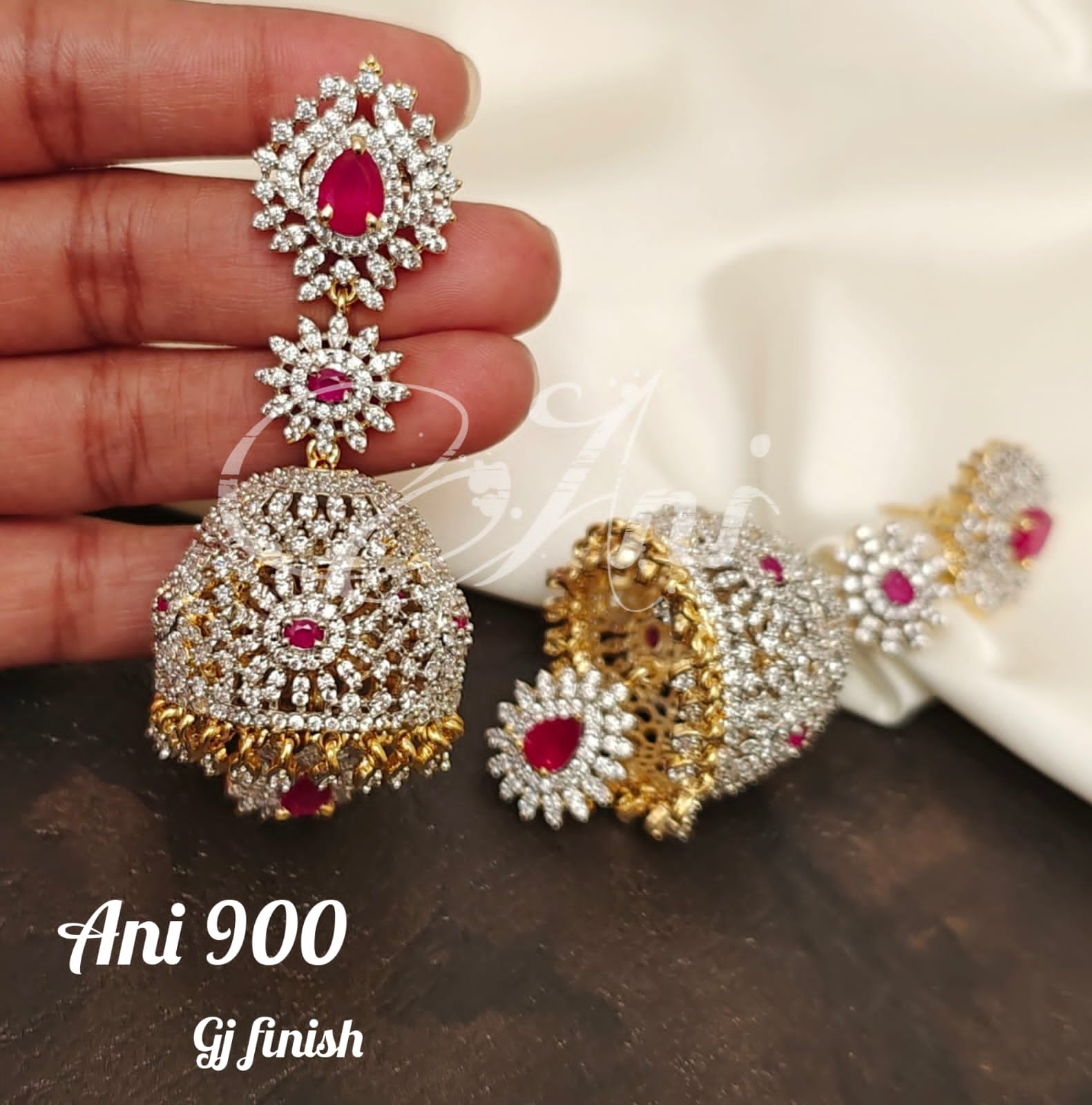 Super-cute Classy Cz stone GJ polish Jhumkas - Pink