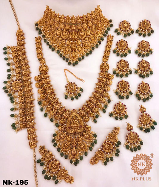 Elegant Bridal Temple Jewelry Full Set -with Trendy Lakshmi Choker -Green