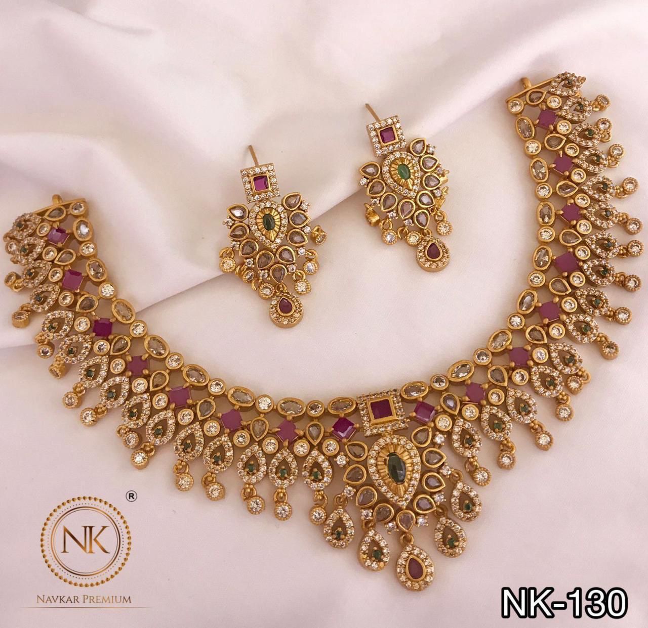 Latest Design American Diamond Stone Necklace Set with Earrings