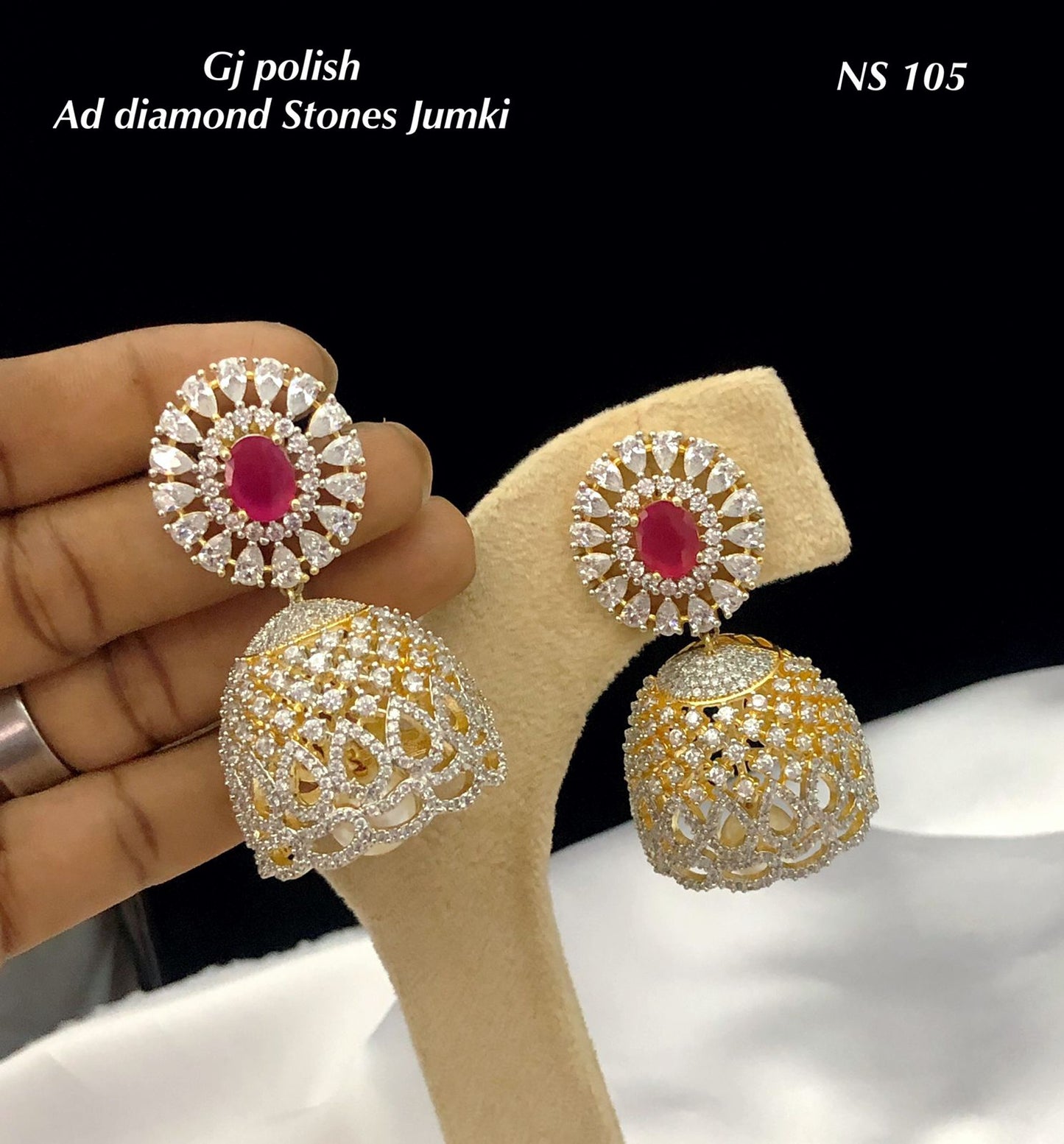 Trendy and Classy Cz stone GJ polish Jhumkas - pink