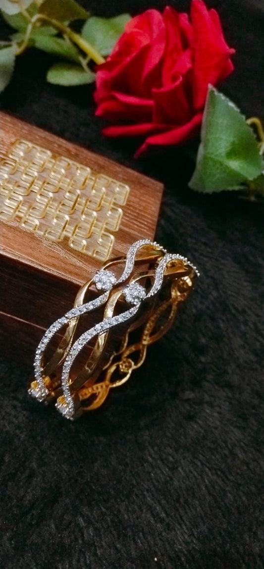 Beautiful American Diamond Stone Bangles -set of 2- Gold finish- White