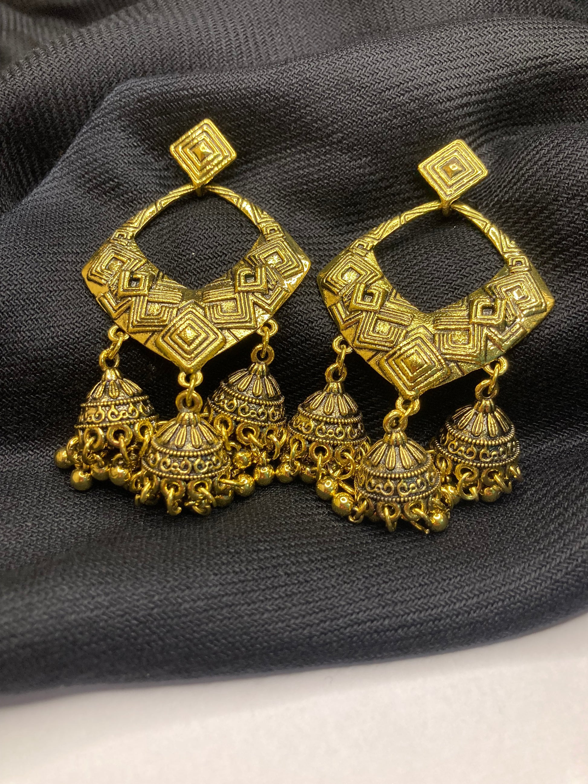 Zuccii Exclusive- Party wear Stylish Antique Triple Jhumkas Earrings