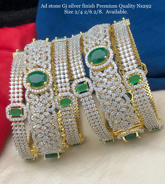 Beautiful American Diamond GJ Finish stone Bangles -set of 6- Green
