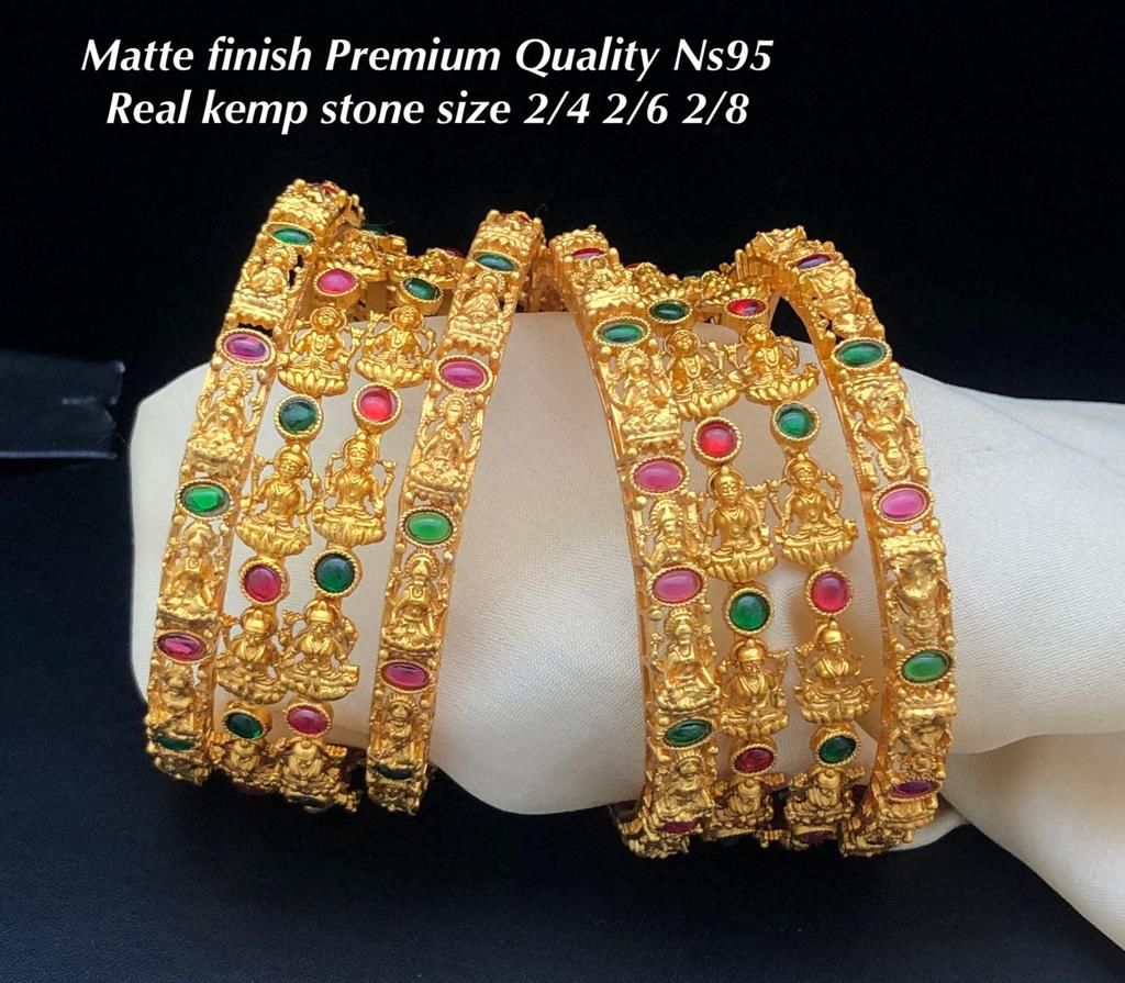 DesignerWear Kemp Matte Finish Lakshmi Bangles set of 8, Party Wear- Temple Jewelry