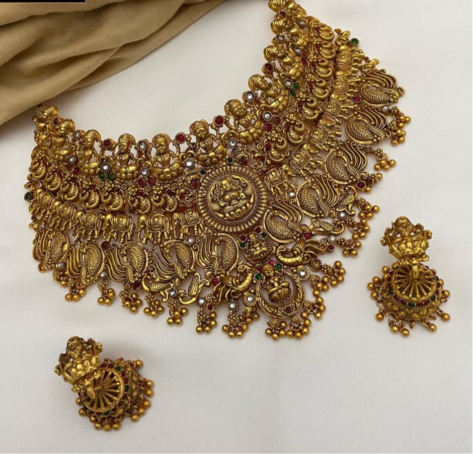 Latest Design Partywear Lakshmi choker Necklace set- Temple jewelry choker