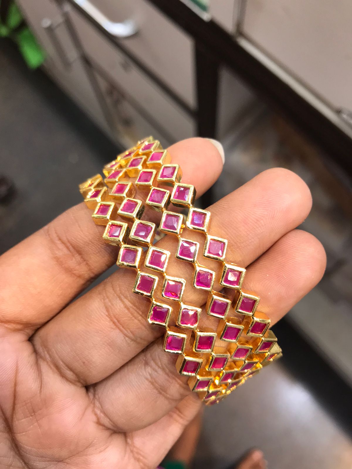 Elegant Stone Bangles South Indian Bangles -Pink stone-set of 4
