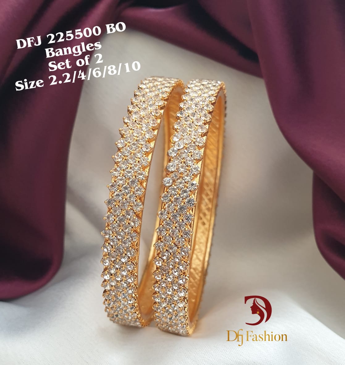 Beautiful Gold Plated American Diamond Broad Bangles South Indian Fancy Bangles -set of 2
