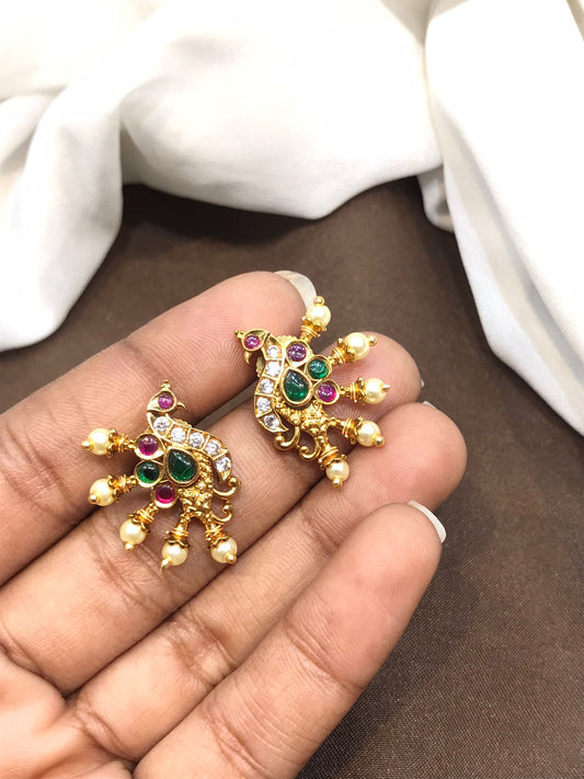 Classy Matte Finish AD Stone Peacock Stud Earrings