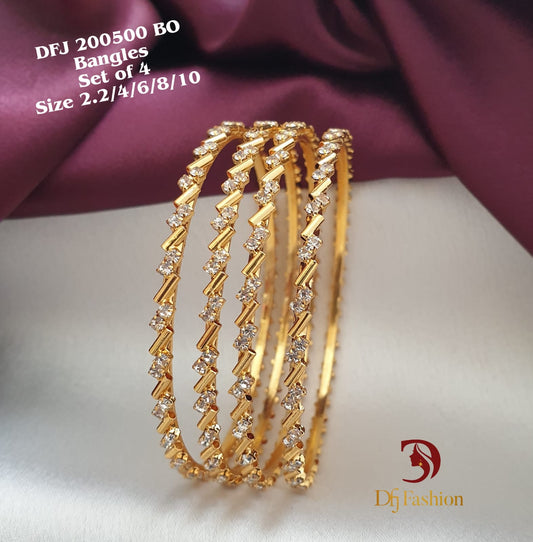 Beautiful Gold Plated American Diamond Bangles South Indian White stone Bangles -set of 4