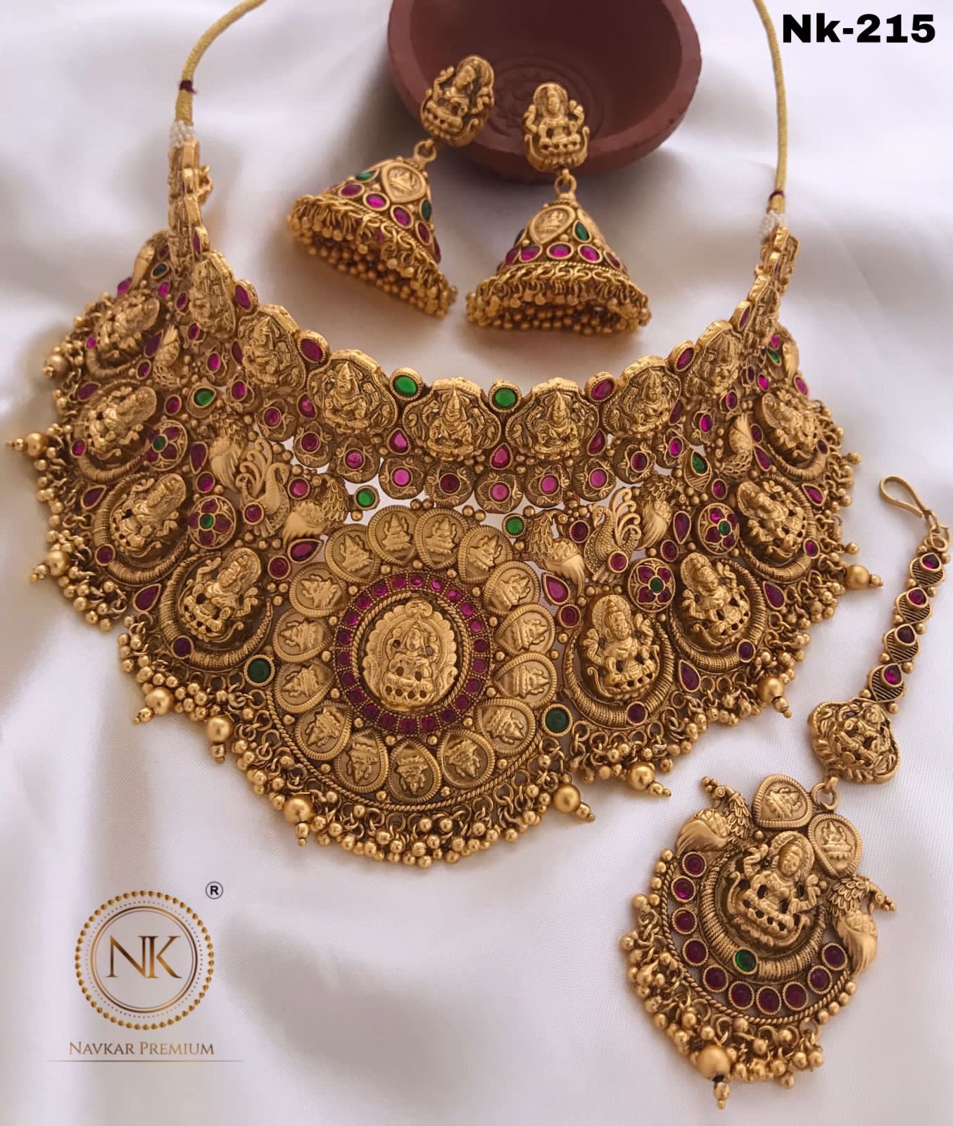 Latest Design Lakshmi choker Necklace Bridal choker with jhumkas and tikka, partywear- GoldBeads