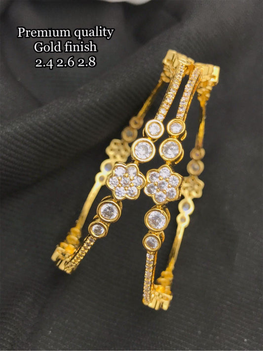 Beautiful American Diamond Stone Bangles -set of 2- Gold finish- White