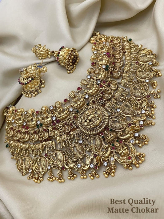 Latest Design Partywear Lakshmi choker Necklace set- Temple jewelry choker