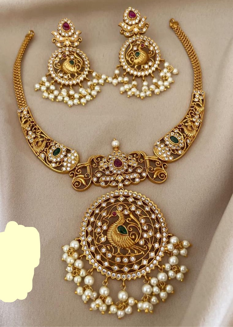 Latest Design Matte Finish Guttapushalu Kanti Necklace Set with Earrings