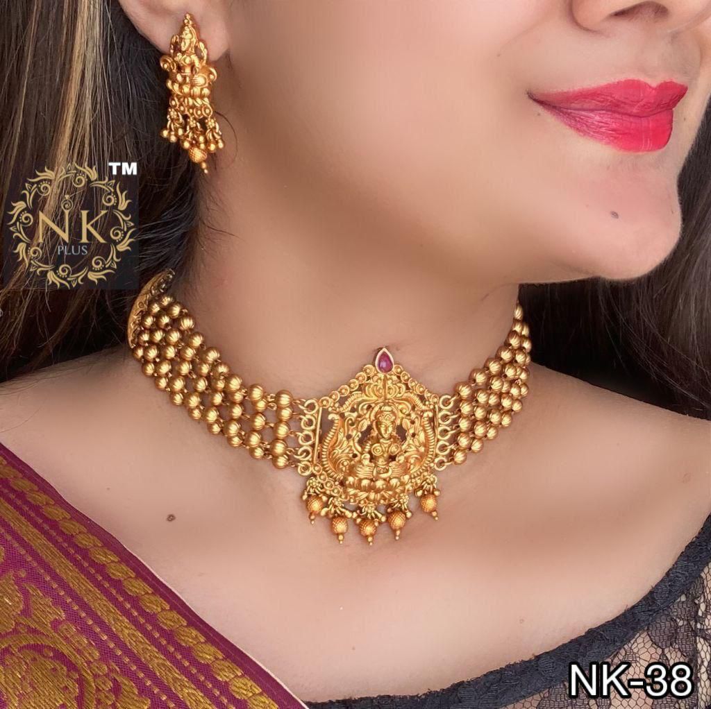 Bestselling Temple jewelry Matte finish Mini chokers with jhumkas