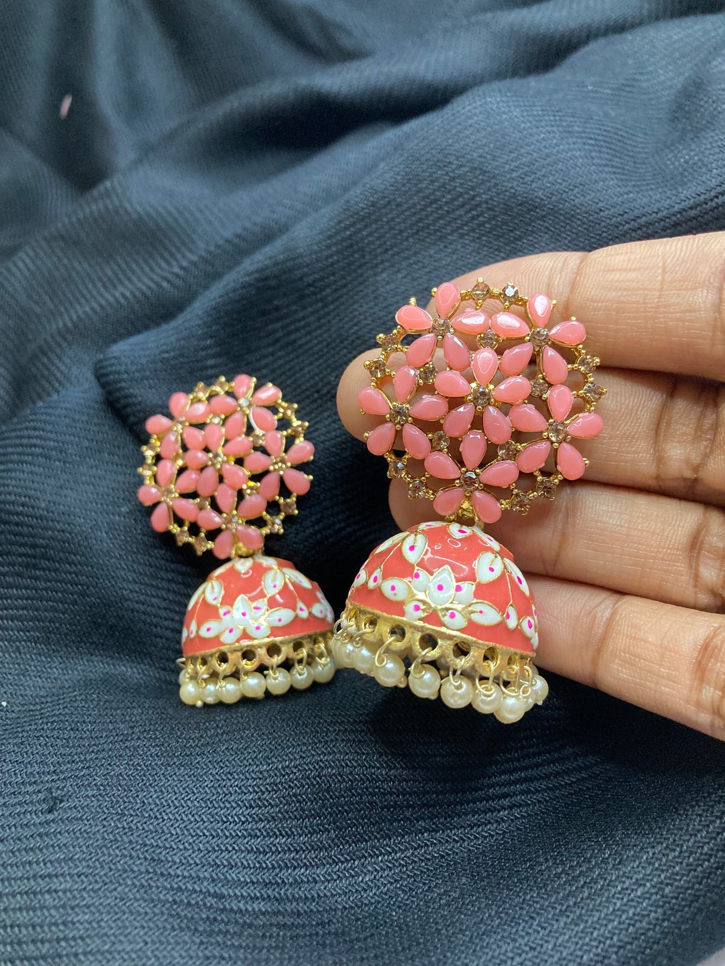 Zuccii Exclusive-Pretty, Stylish Fashion Jewelry Meenakari Jhumkas- Pale Pink Earrings