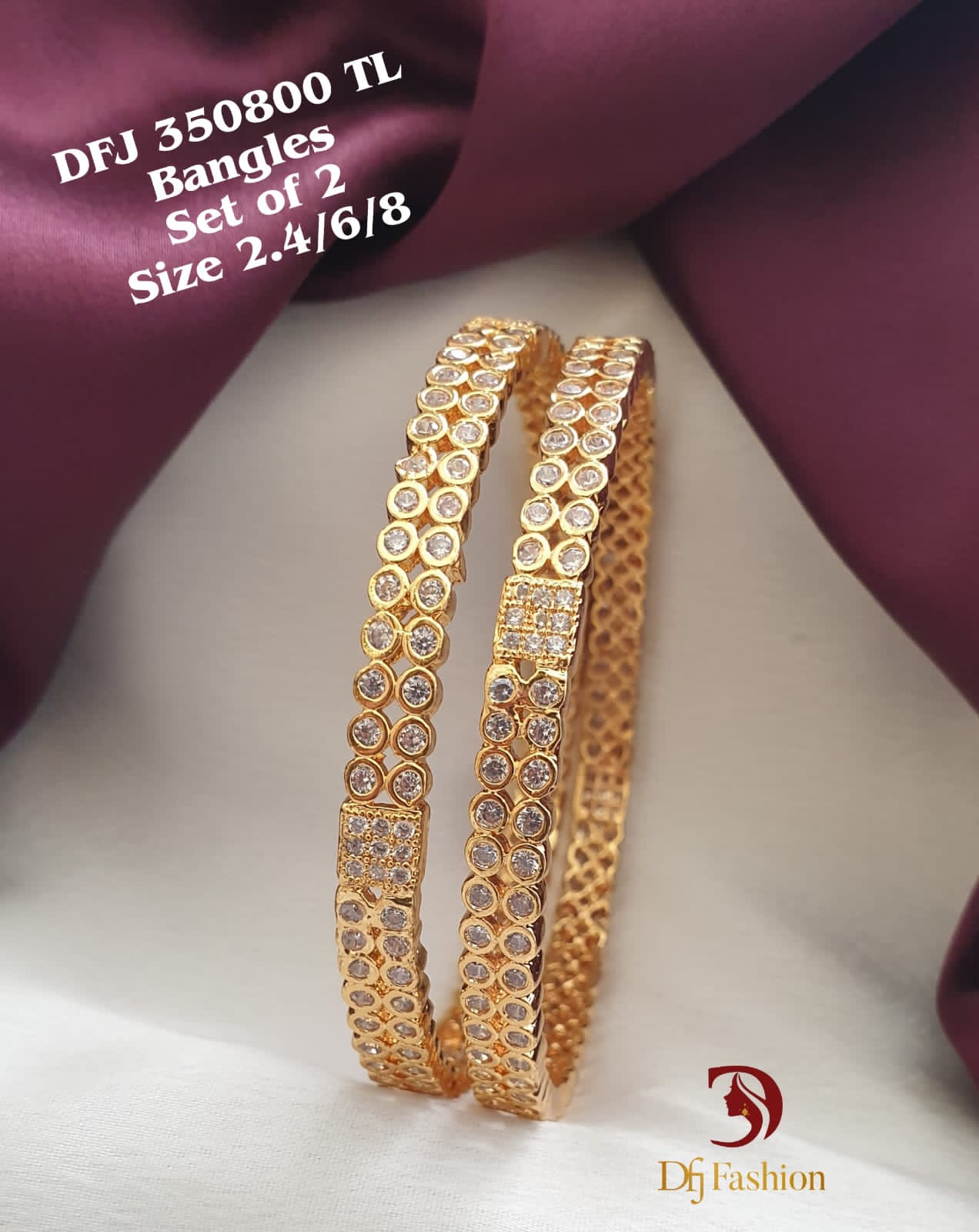 Beautiful Gold-Plated American Diamond Broad Bangles South Indian Fancy Broad Bangles -set of 2